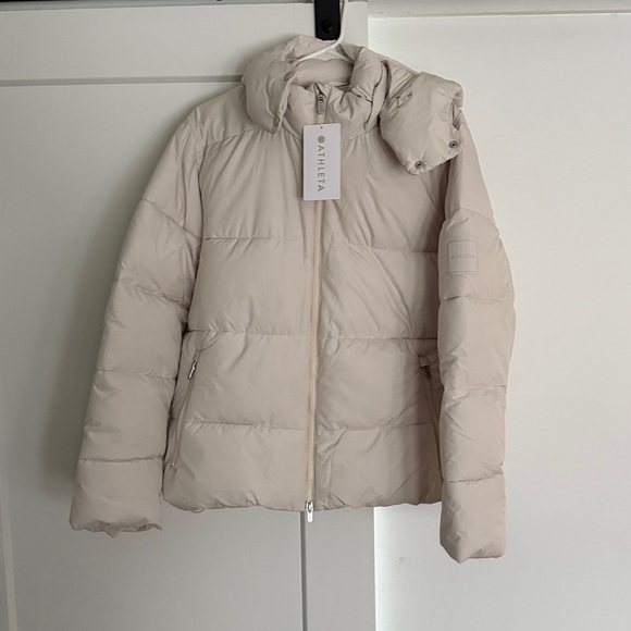 NWT Athleta Bone Stratus Puffer Jacket, Small coat hooded ivory - Picture 9 of 15